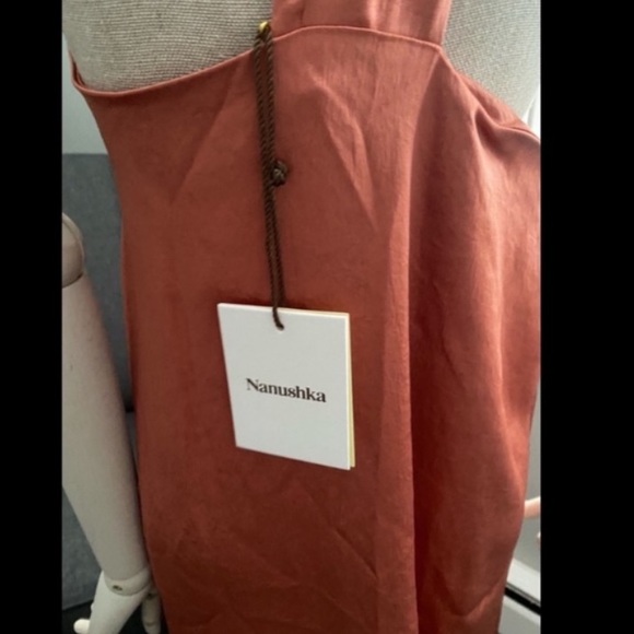 Nanushka Zena Tunic Dress size Large Salmon One Shoulder Satin Maxi Sleeveless - Picture 5 of 5